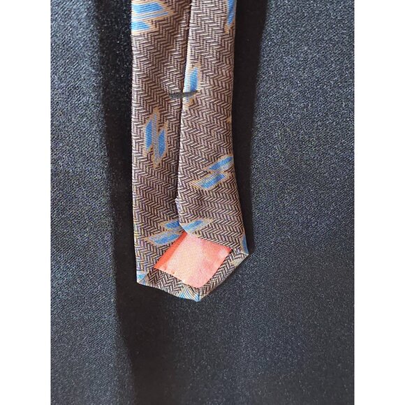 Yves Saint Laurent Silk Brown & Blue Geometric Patterned Tie - Picture 12 of 15